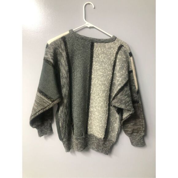 vtg womens wool blend dolman sleeve swt sz S metallic beads leaves quail - Picture 7 of 12